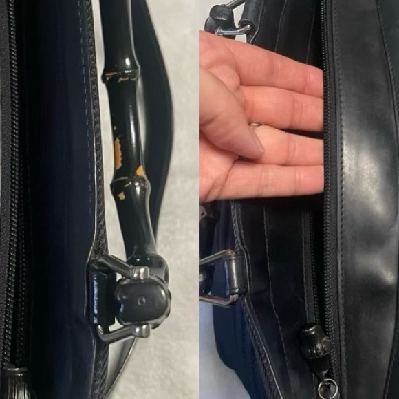 GUCCI Bamboo Black Textured Canvas 2 Way Shoulder / Crossbody - Picture 12 of 17